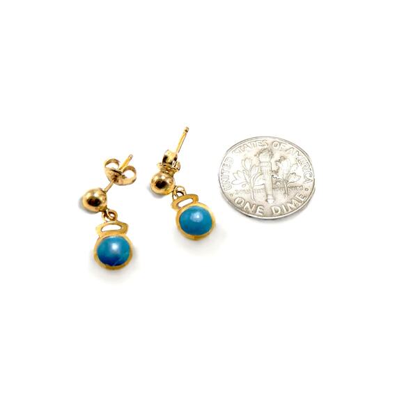 Girls .52 ct Turquoise bezel Drop Earrings/ Premium Quality 1/20 14K Gold Filled - Picture 7 of 9
